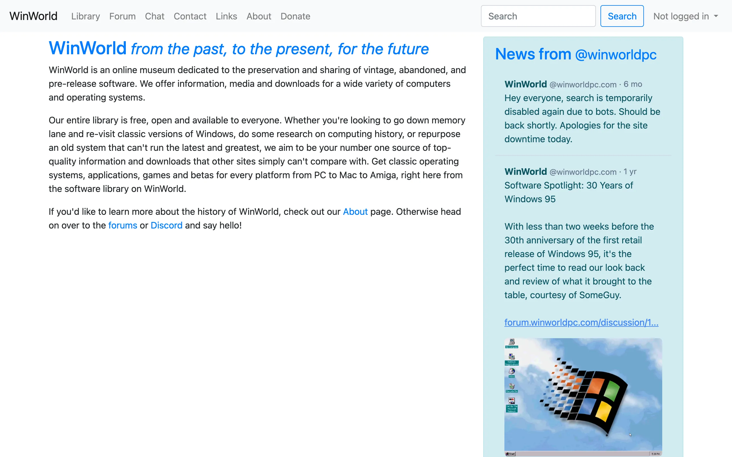 WinWorld: Welcome screenshot 1