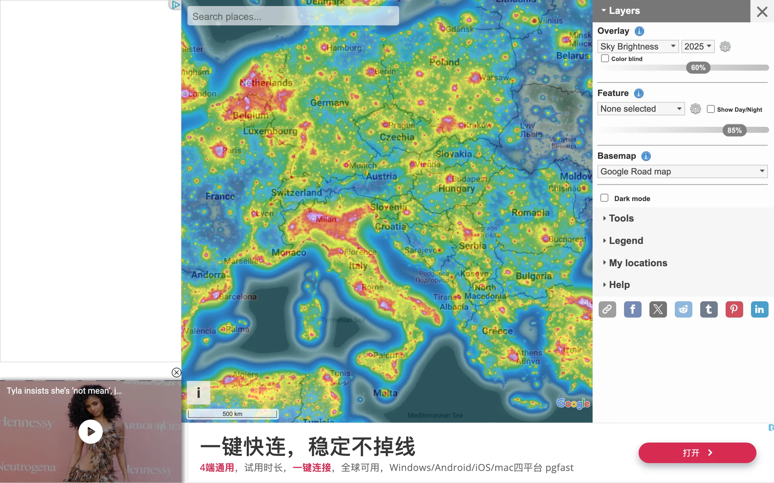 Light pollution map screenshot 1