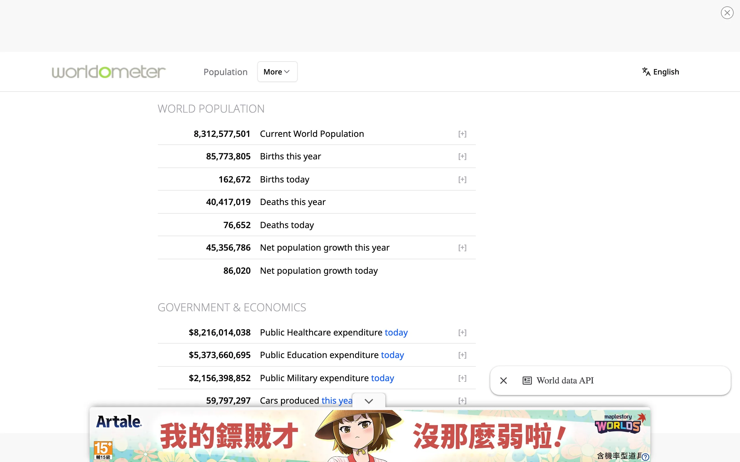 Worldometer - real time world statistics screenshot 1
